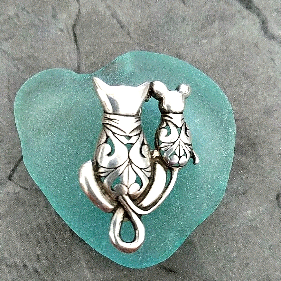 Vintage Jezlaine Sterling Silver .925 Filigree Cat Mouse Pin Brooch